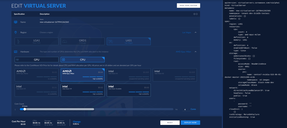 The new Virtual Server UI features a side-by-side YAML editor